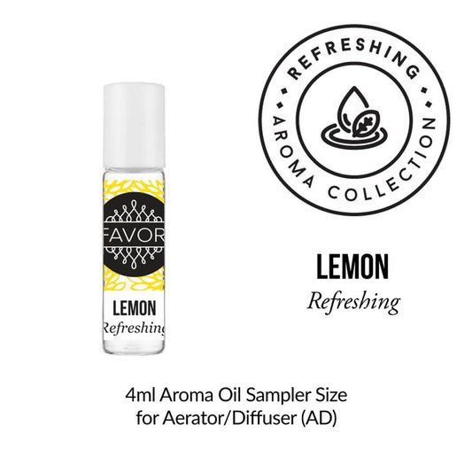 A Lemon Aroma Oil Sampler (AOS) in a 4ml bottle for diffusers from FAVORI Scents.