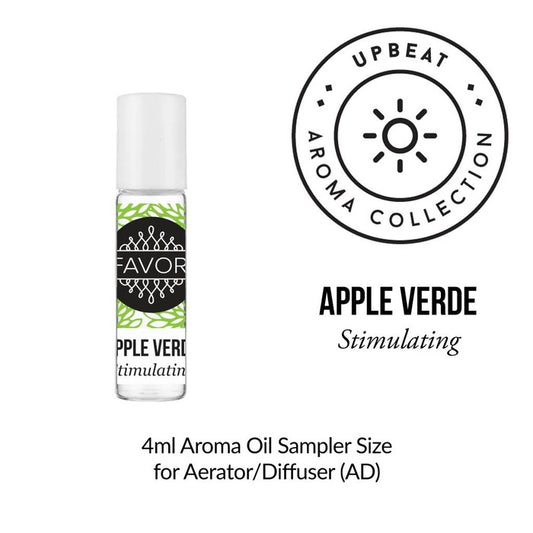 A 4ml bottle of Apple Verde Aroma Oil Sampler from the FAVORI Scents upbeat collection, intended for use in an aerator or diffuser.