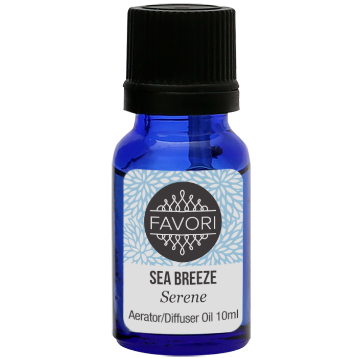 A bottle of FAVORI Scents Sea Breeze Aerator/Diffuser (AD) Aroma Oil, 10ml size.