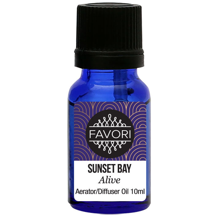 A 10ml bottle of FAVORI Sunset Bay Aerator/Diffuser (AD) Aroma Oil.