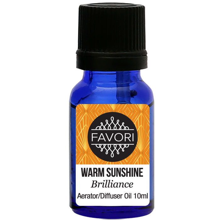A 10ml bottle of FAVORI Scents' Warm Sunshine Aerator/Diffuser (AD) Aroma Oil.