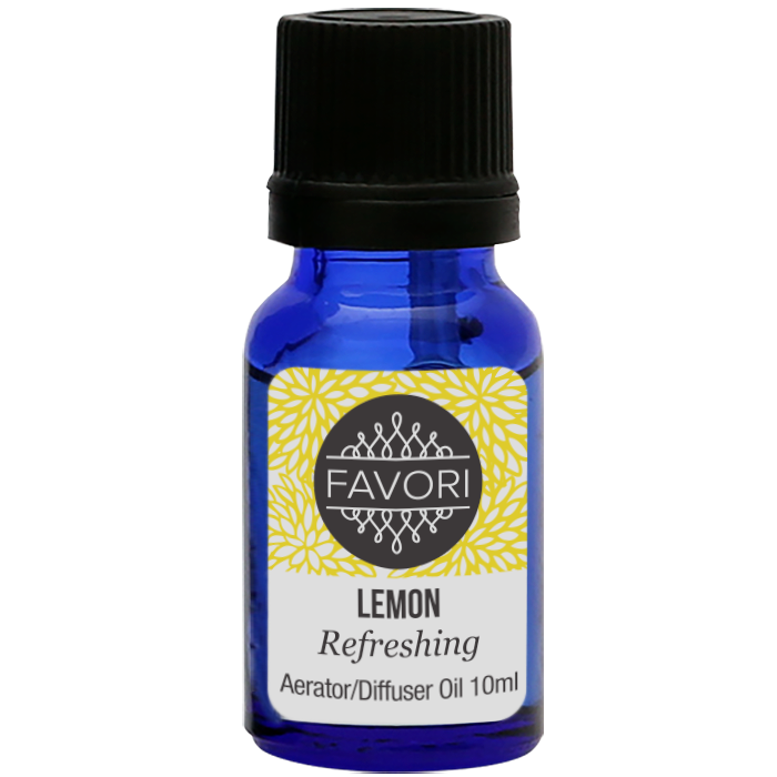A small blue bottle of FAVORI Scents Lemon Aerator/Diffuser (AD) Aroma Oil, 10ml.