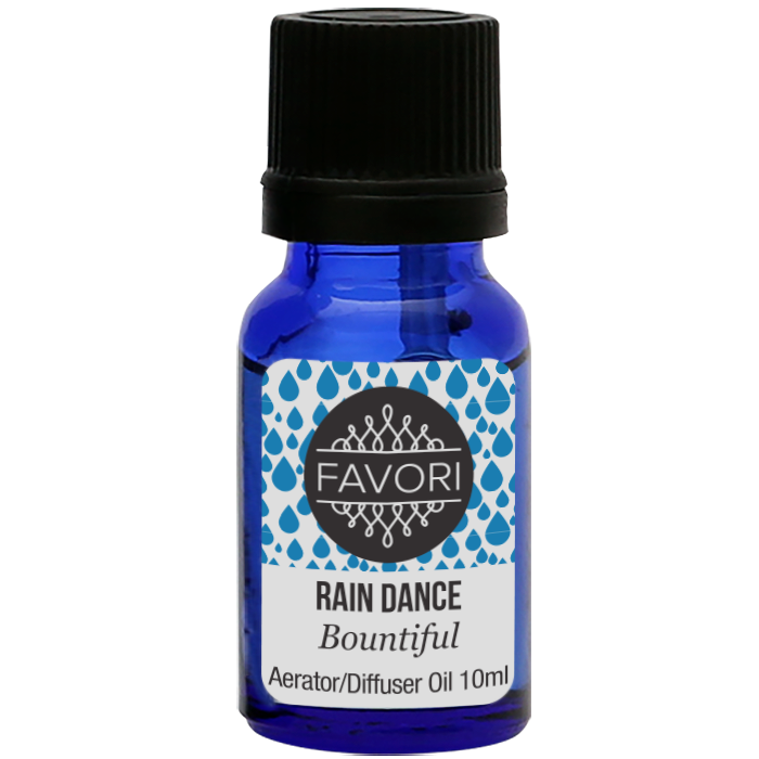 A bottle of FAVORI Scents Rain Dance Aerator/Diffuser (AD) Aroma Oil, 10ml.