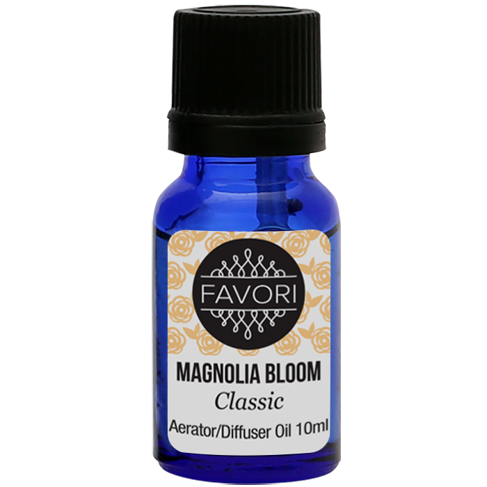 A bottle of FAVORI Scents Magnolia Bloom Aerator/Diffuser (AD) Aroma Oil, 10ml.