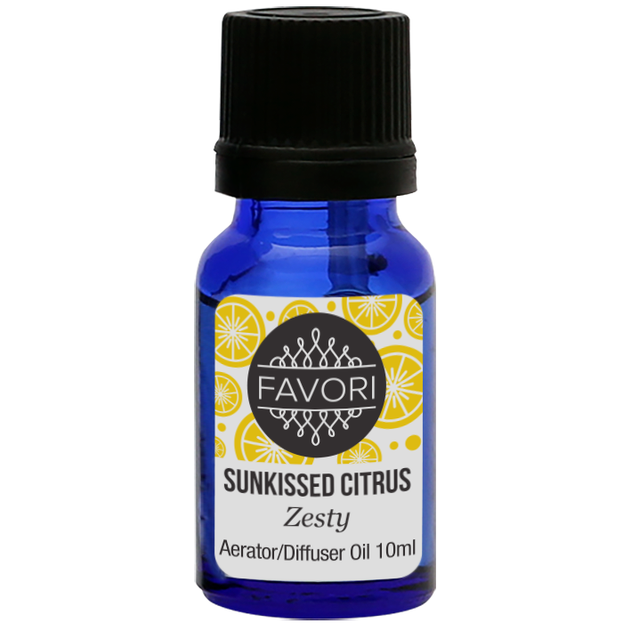 A bottle of FAVORI Sunkissed Citrus Aerator/Diffuser (AD) Aroma Oil, 10ml.