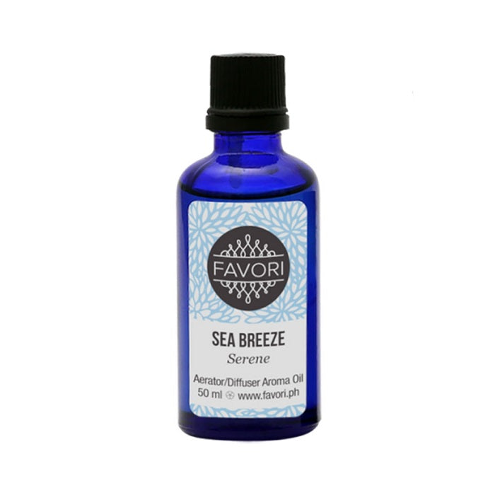 A blue bottle of FAVORI Scents Sea Breeze Aerator/Diffuser (AD) Aroma Oil, 50 ml.