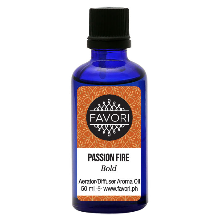 A bottle of FAVORI Scents Passion Fire Aerator/Diffuser (AD) Aroma Oil, 50 ml.