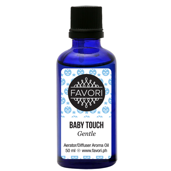 A blue bottle of FAVORI Scents Baby Touch Aerator/Diffuser (AD) Aroma Oil, 50 ml.