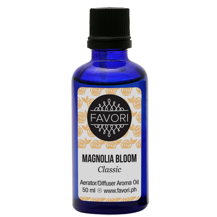 A bottle of FAVORI Scents Magnolia Bloom Aerator/Diffuser (AD) Aroma Oil, 50 ml.