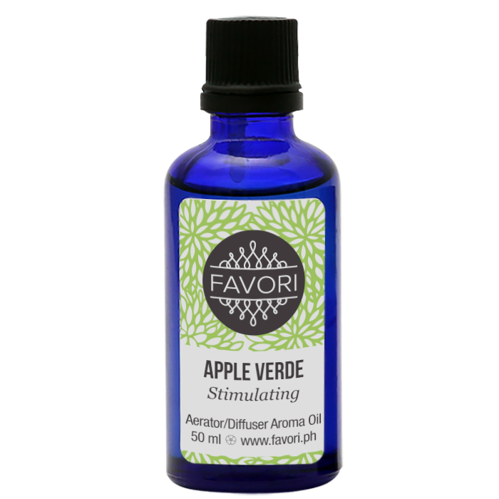 Blue glass bottle of FAVORI Scents Apple Verde (AD) Aerator/Diffuser Aroma Oil, 50 ml.