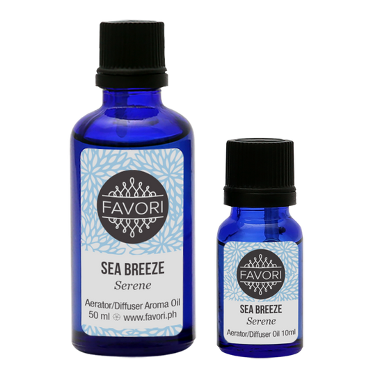 Two bottles of FAVORI Scents Sea Breeze Aerator/Diffuser (AD) Aroma Oil in different sizes.