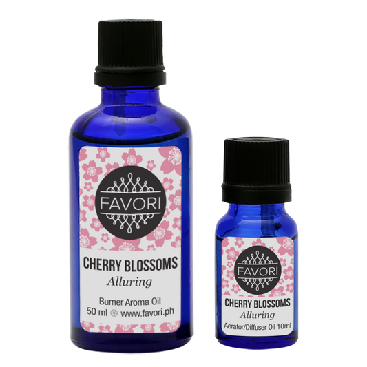 Two FAVORI bottles of Cherry Blossoms AD Aroma Oil in different sizes.
