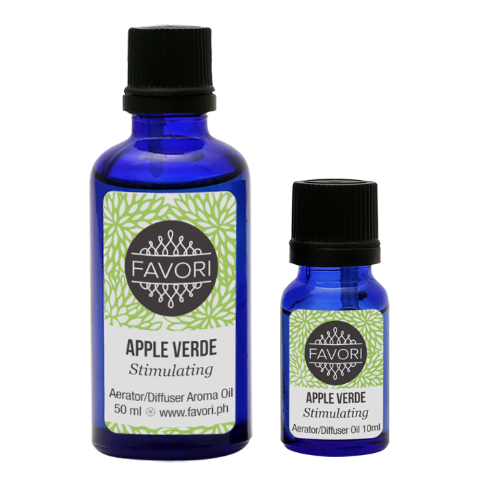 Two bottles of FAVORI Scents Apple Verde (AD) Aerator/Diffuser Aroma Oil in different sizes.