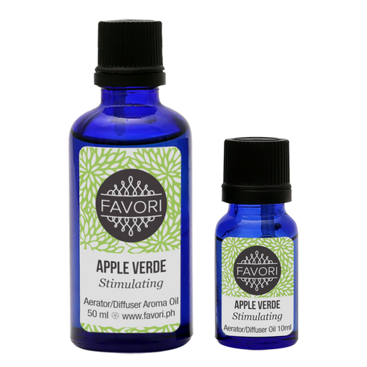 Two bottles of FAVORI Scents Apple Verde (AD) Aerator/Diffuser Aroma Oil in different sizes.
