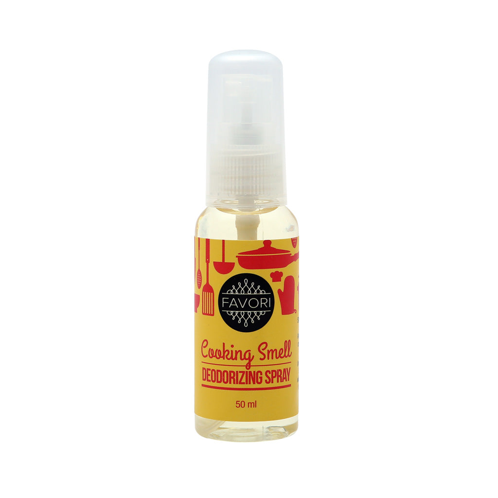 A 50 ml bottle of FAVORI Scents Cooking Smell Deodorizing Air Spray.