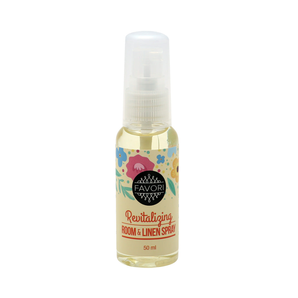 Bottle of FAVORI Scents Revitalizing Room & Linen Air Spray (AS) with essential oil, 50 ml.