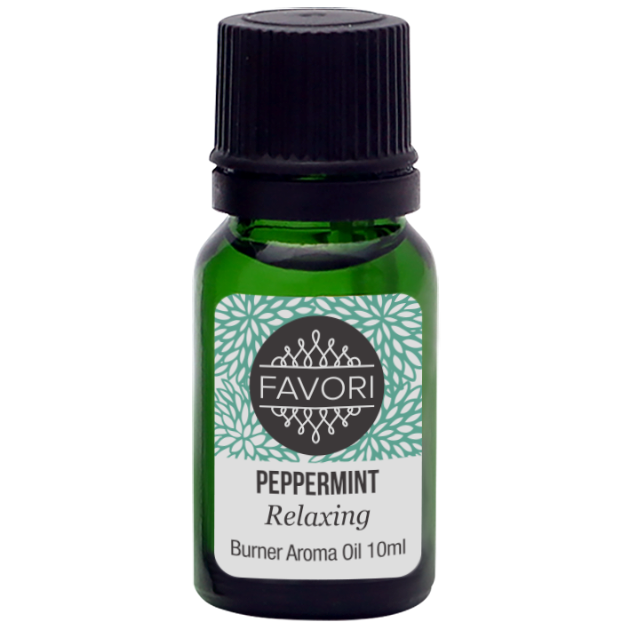 A bottle of FAVORI Scents Peppermint Burner Aroma Oil, 10 ml.