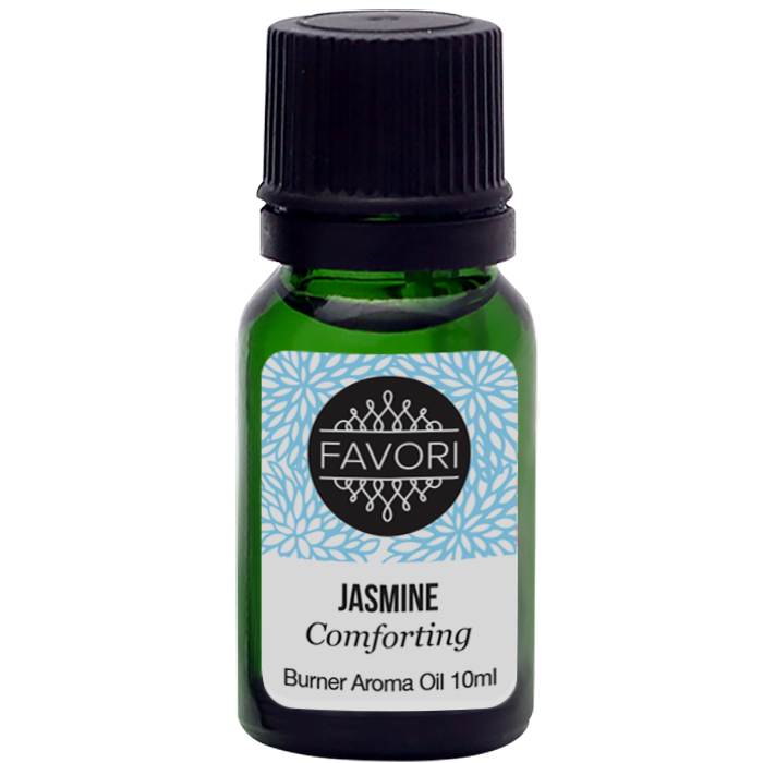 A 10ml bottle of FAVORI Scents Jasmine Burner Aroma Oil.