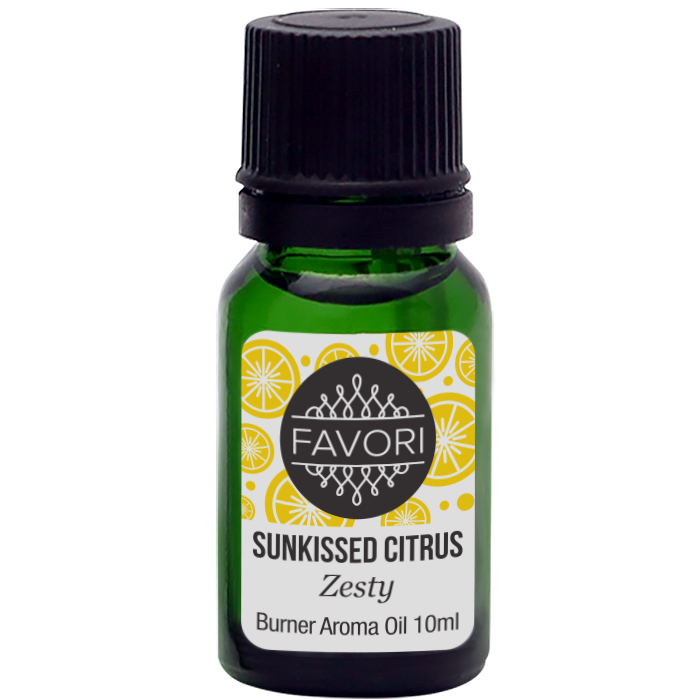 A bottle of FAVORI Scents Sunkissed Citrus Burner Aroma Oil (zesty) 10ml.