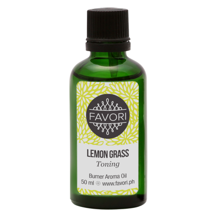 A bottle of FAVORI Scents Lemon Grass Burner Aroma Oil, 50 ml.