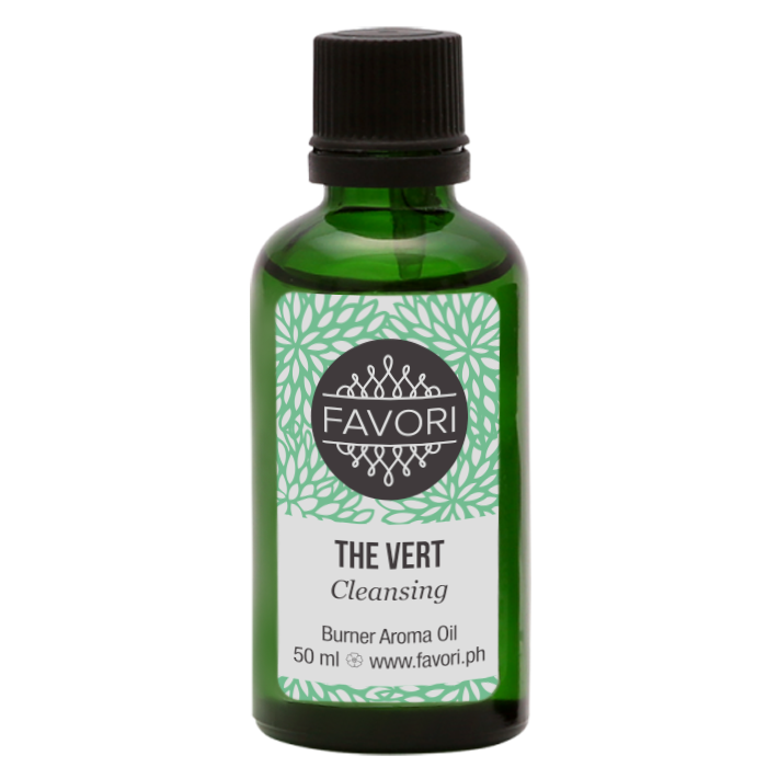 Small green bottle of 'The Vert Burner (BR) Aroma Oil' by FAVORI Scents.