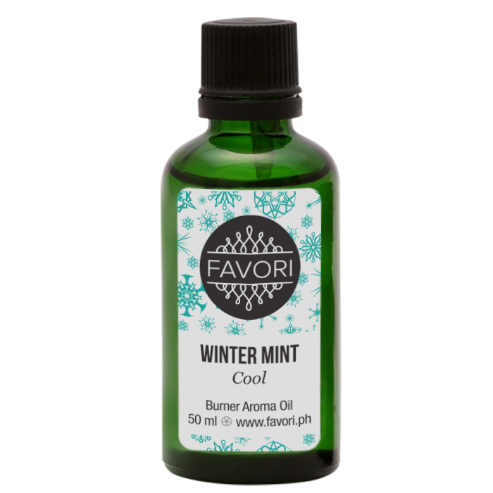 A bottle of Winter Mint Burner aroma oil from FAVORI Scents.