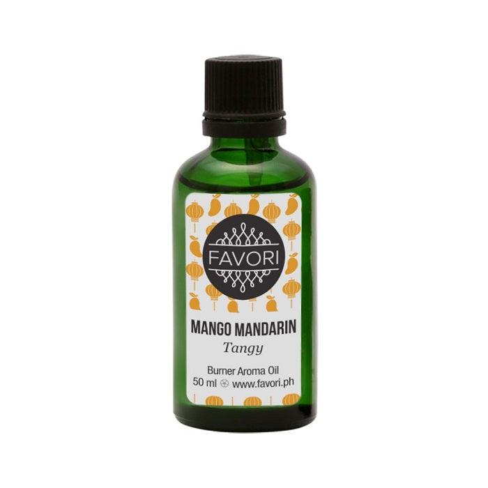 Green bottle of FAVORI Scents Mango Mandarin Burner Aroma Oil, 50 ml.
