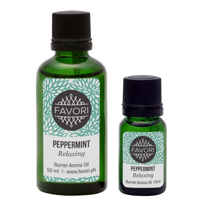 Two bottles of FAVORI Scents Peppermint Burner Aroma Oil in different sizes.