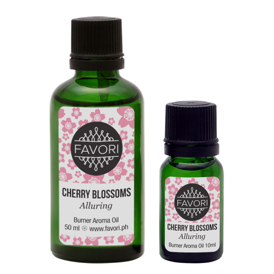 Two bottles of FAVORI Scents Cherry Blossoms Burner (BR) Aroma Oil in different sizes.