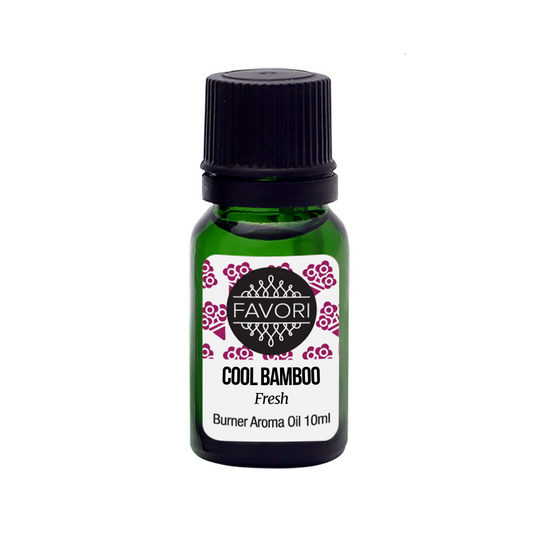 A bottle of FAVORI Scents Cool Bamboo Burner Aroma Oil, 10ml.