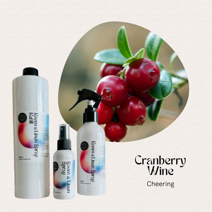 Three FAVORI Scents Trio Room & Linen Air Sprays in cranberry scent, labeled Cranberry Wine, are shown.