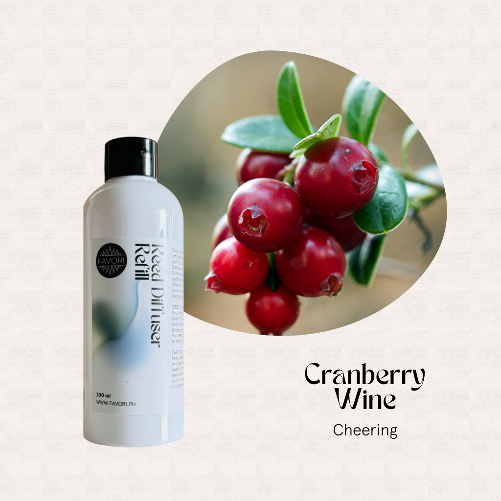 FAVORI Scents Cranberry Wine Reed Diffuser Refill (RDR) offers a long-lasting, cheering cranberry fragrance.