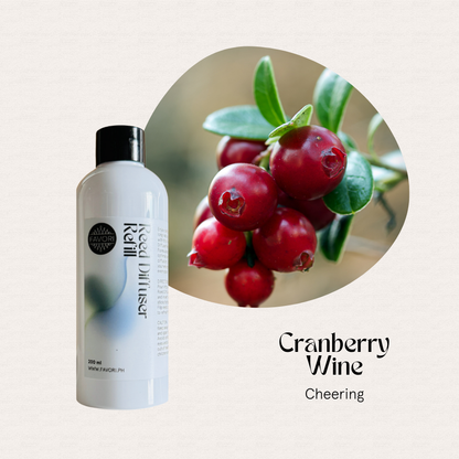 FAVORI Scents Cranberry Wine Reed Diffuser Refill (RDR) offers a long-lasting, cheering cranberry fragrance.