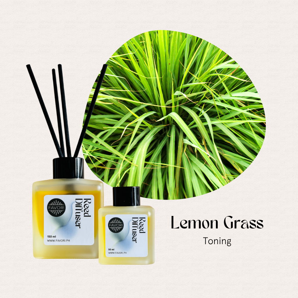 Two FAVORI Scents Lemon Grass Regular Reed Diffusers offer an anti-microbial aroma.