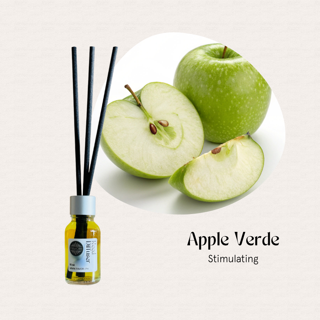 FAVORI Scents Mini Reed Diffusers (MRD) with fiber sticks and green apple scent, Apple Verde Stimulating.