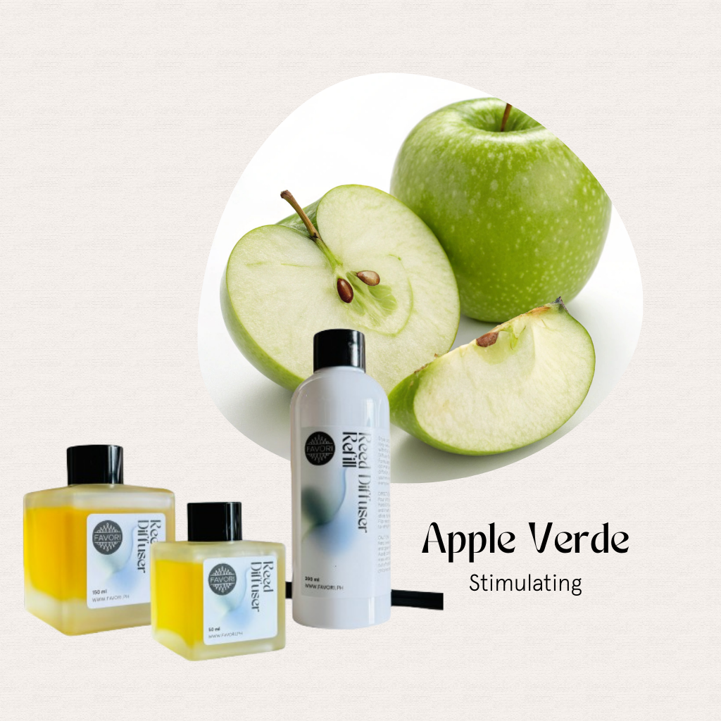 Enjoy a fresh touch with FAVORI Scents Apple Verde Trio Reed Diffuser (TRD) and fiber reed sticks.