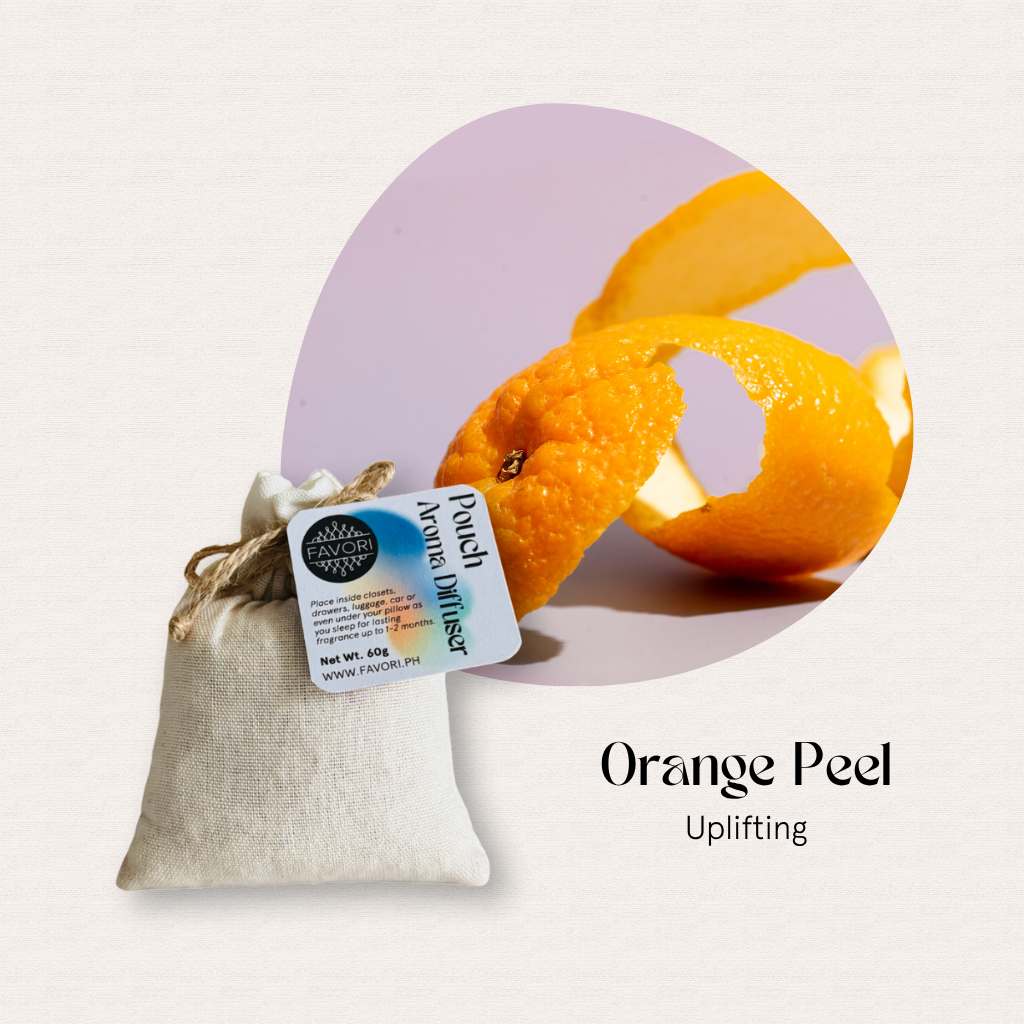 A FAVORI Scents PAD pouch with “Aroma Power” label and orange peel, perfect for water-soluble aroma oils.
