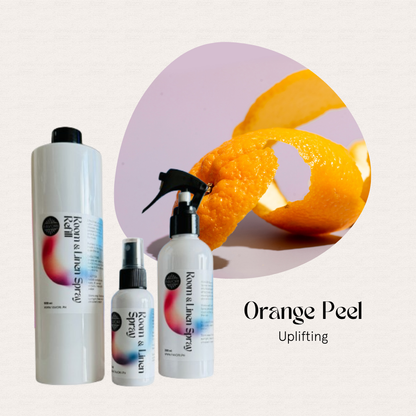 Three FAVORI Scents Trio Room & Linen Air Spray bottles, Orange Peel Uplifting, perfect for odor removal.