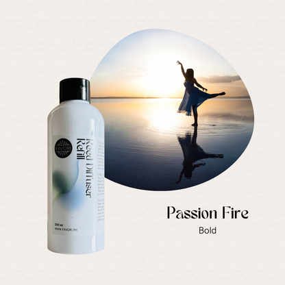 FAVORI Scents’ Passion Fire Reed Diffuser Refill (RDR) offers a long-lasting aroma, evoking sunset passion.