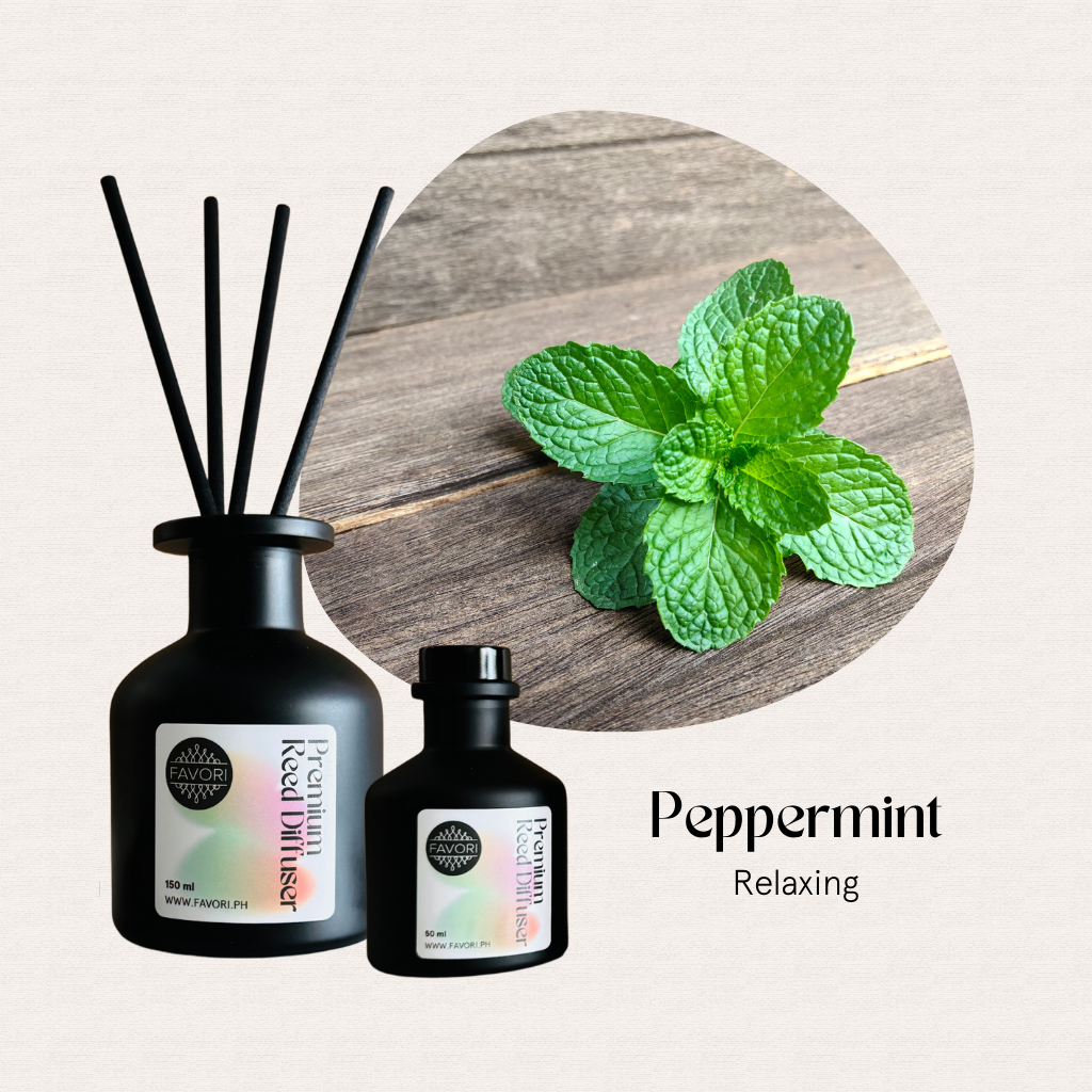 FAVORI Scents Peppermint Premium Reed Diffuser (PRD): relaxing, long-lasting peppermint fragrance.