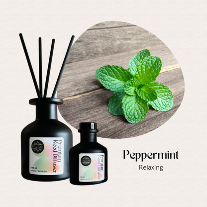 FAVORI Scents Peppermint Premium Reed Diffuser (PRD): relaxing, long-lasting peppermint fragrance.