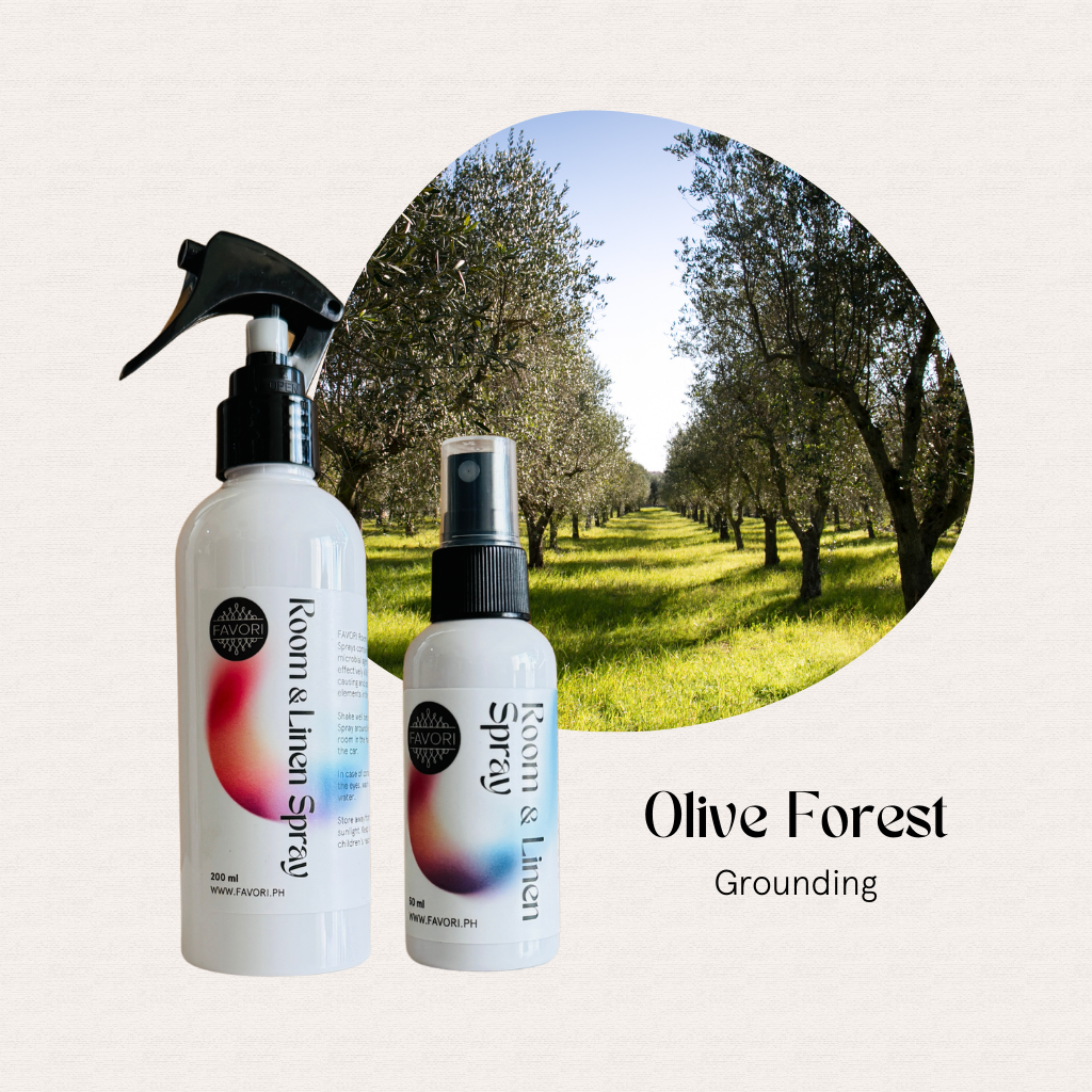 Two bottles of FAVORI Scents Regular Room & Linen Air Spray sit sunlit, perfect as mood enhancers.