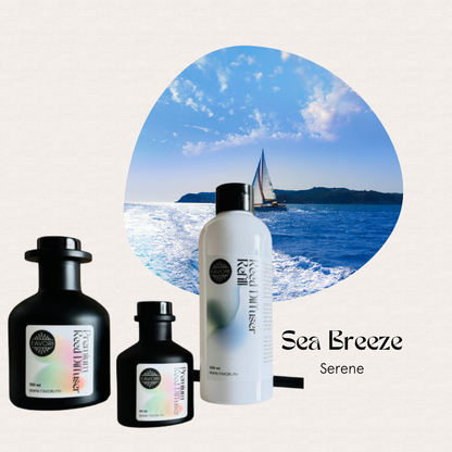 Sea Breeze Trio Premium Reed Diffuser by FAVORI Scents, evoking the lasting aroma of Sea Breeze Serene.