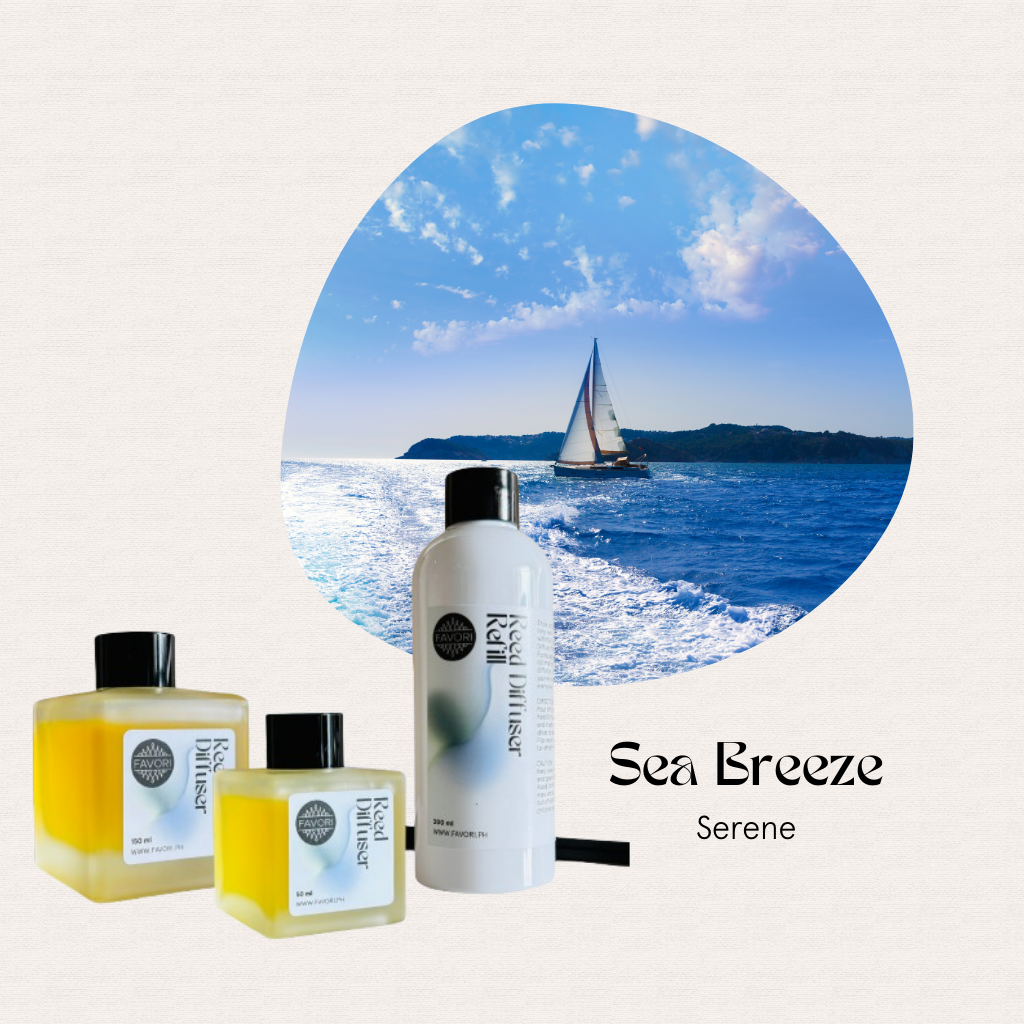 A sailboat on blue water with FAVORI Scents Sea Breeze Trio Reed Diffuser (TRD) for lasting fragrance.
