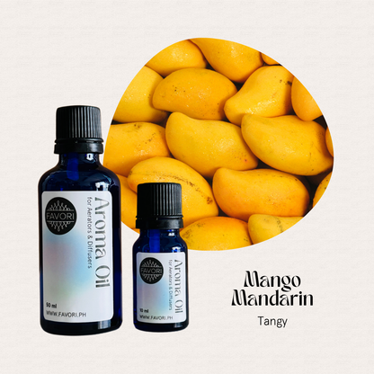 Two FAVORI Scents AD Aroma Oils, Mango Mandarin, offer a tangy, long-lasting scent before ripe mangoes.