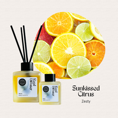 FAVORI Scents Sunkissed Citrus Regular Reed Diffuser (RRD) for a zesty, long-lasting citrus aroma.