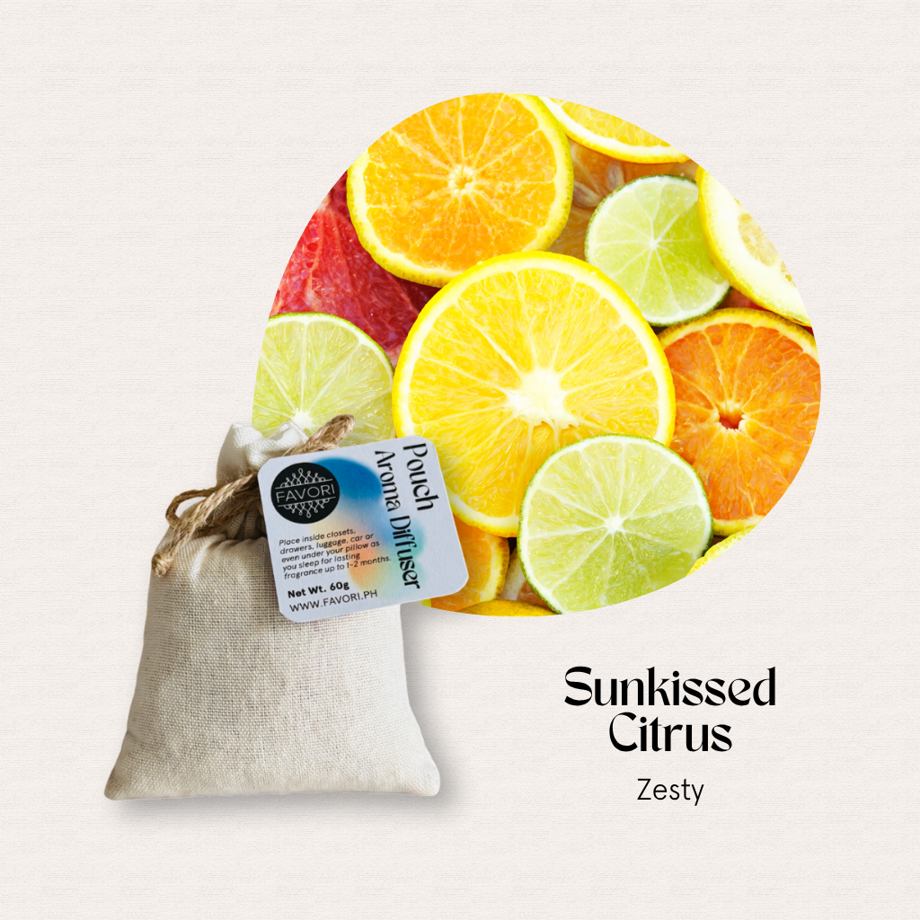 A FAVORI Scents PAD in Sunkissed Citrus offers vibrant citrus aroma with a handy linen pouch.