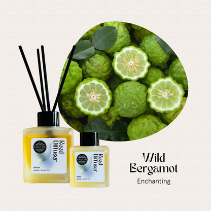 Two FAVORI Scents Wild Bergamot RRDs with sliced fruit—long-lasting aroma.