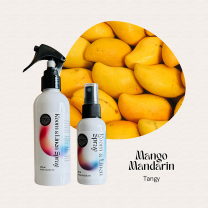 FAVORI Scents Regular Room & Linen Air Spray, Mango Mandarin—tangy, mood-enhancing scent near ripe mangoes.