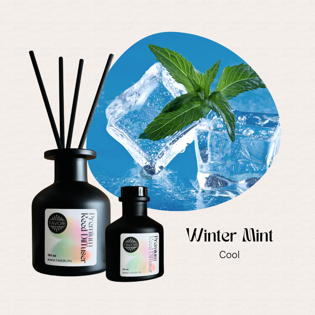 FAVORI Scents’ Winter Mint Premium Reed Diffuser (PRD) evokes a refreshing mint and ice aroma.